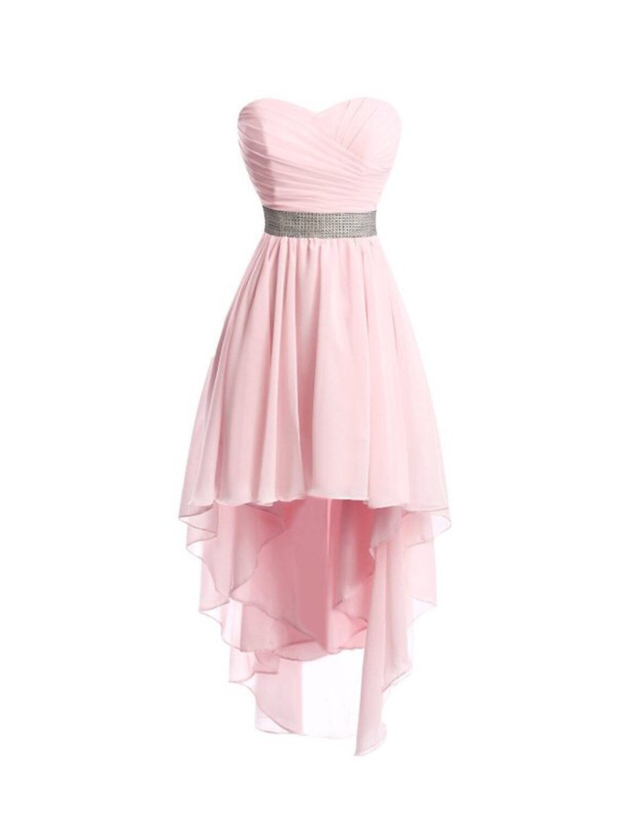 NumberSea - A - Line Homecoming Dresses Tiered Dress Strapless High Low Dress Asymmetrical Sleeveless Chiffon With Ruched