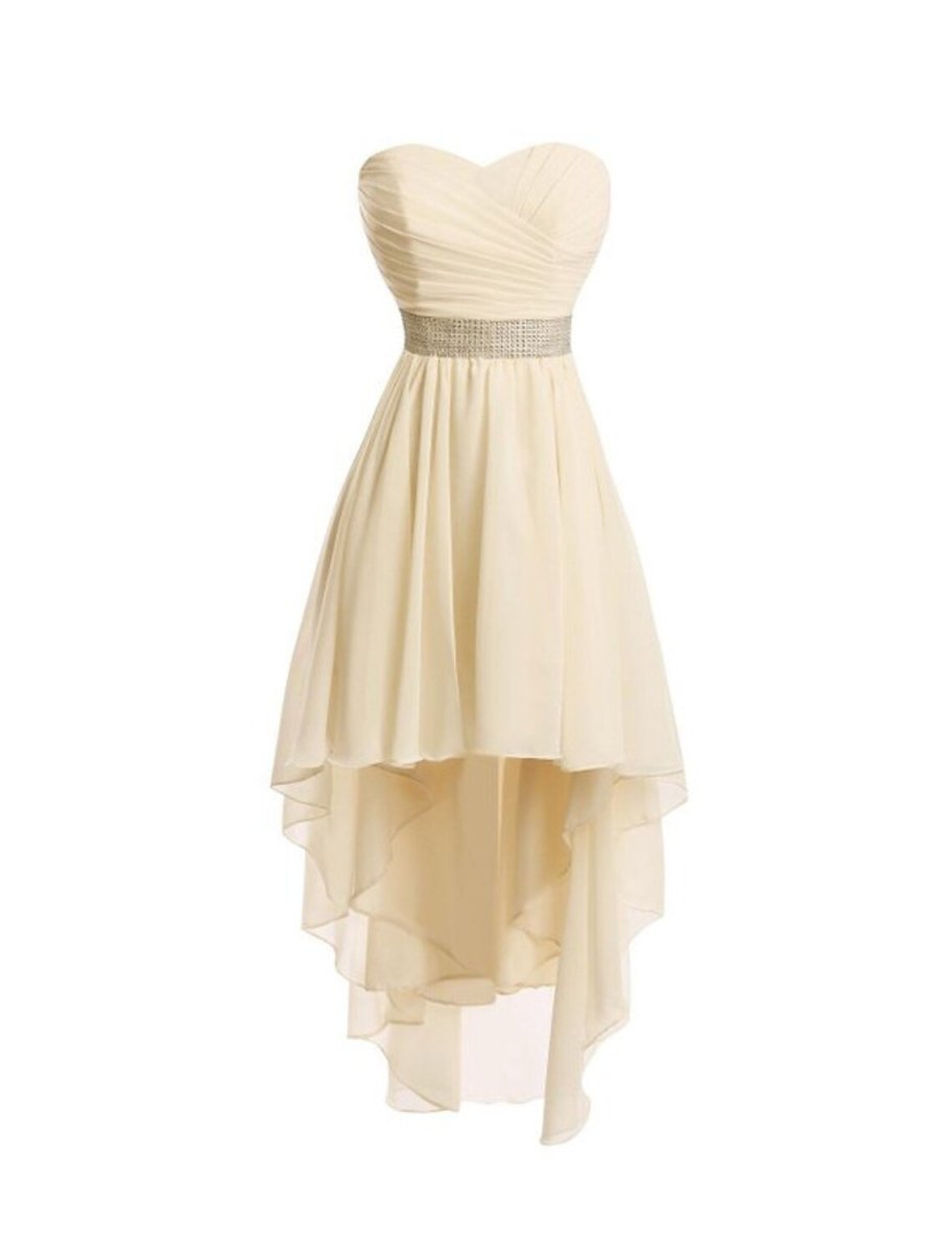 NumberSea - A - Line Homecoming Dresses Tiered Dress Strapless High Low Dress Asymmetrical Sleeveless Chiffon With Ruched