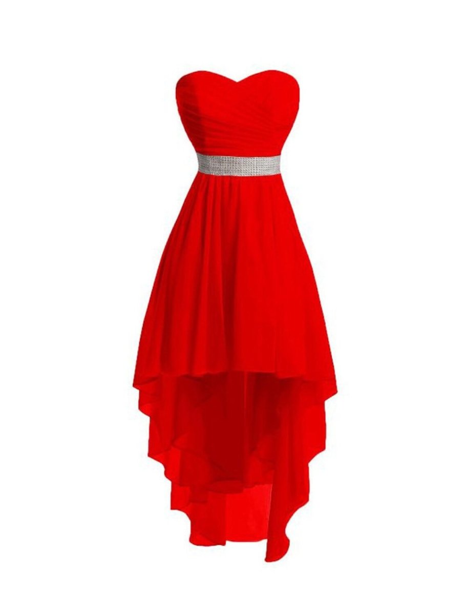 NumberSea - A - Line Homecoming Dresses Tiered Dress Strapless High Low Dress Asymmetrical Sleeveless Chiffon With Ruched