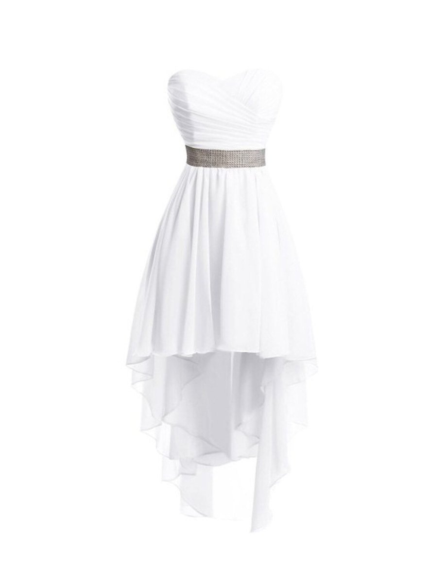 NumberSea - A - Line Homecoming Dresses Tiered Dress Strapless High Low Dress Asymmetrical Sleeveless Chiffon With Ruched