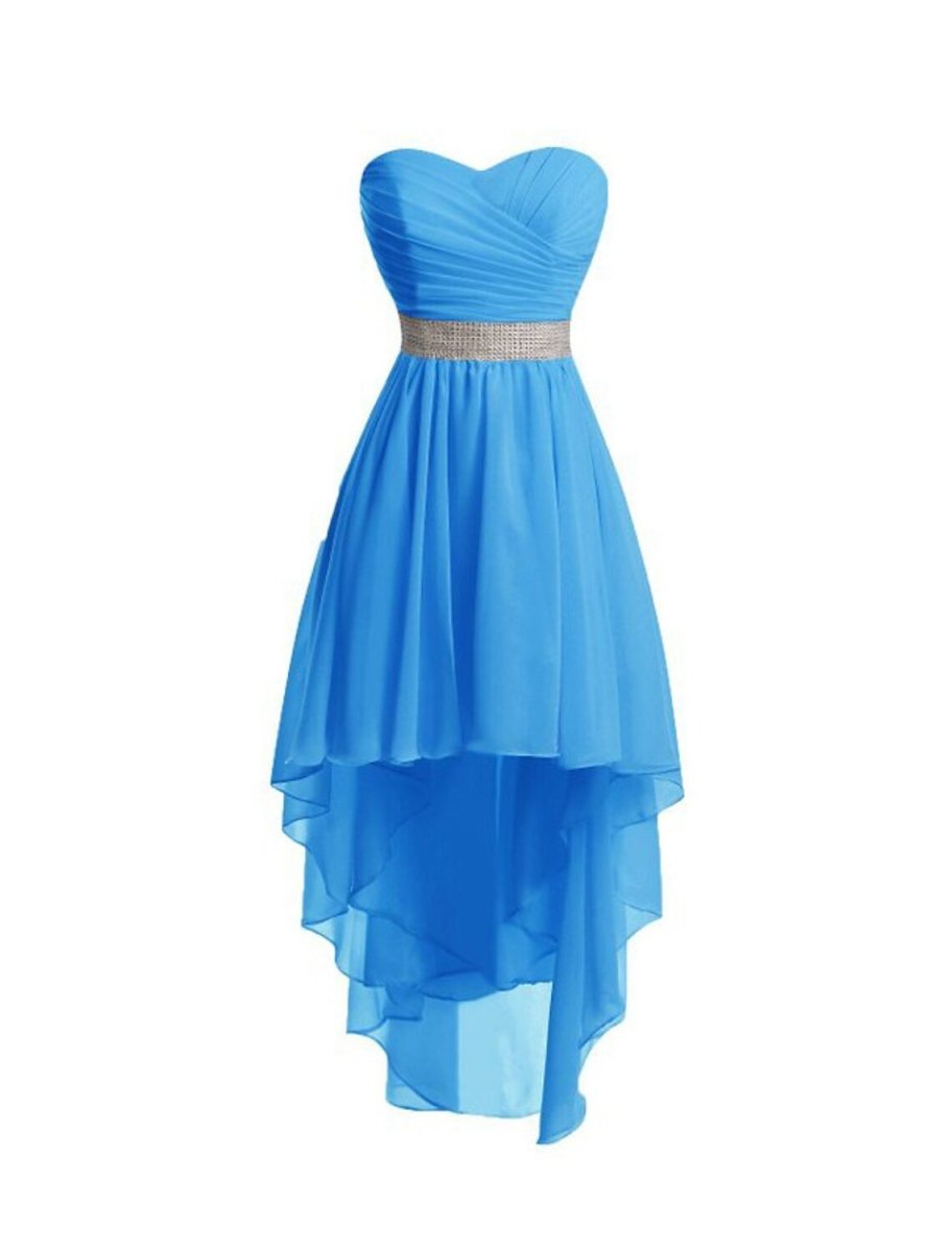 NumberSea - A - Line Homecoming Dresses Tiered Dress Strapless High Low Dress Asymmetrical Sleeveless Chiffon With Ruched