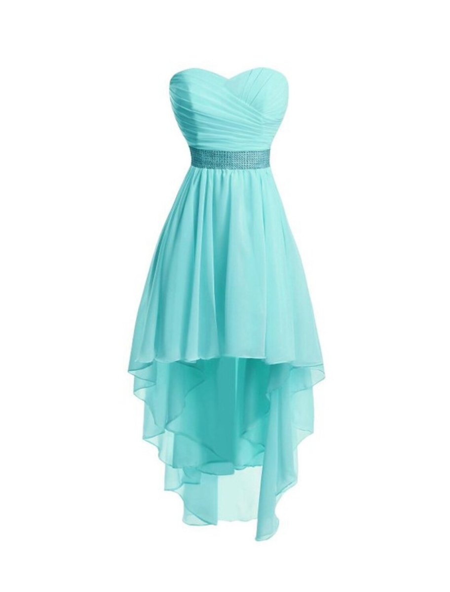 NumberSea - A - Line Homecoming Dresses Tiered Dress Strapless High Low Dress Asymmetrical Sleeveless Chiffon With Ruched