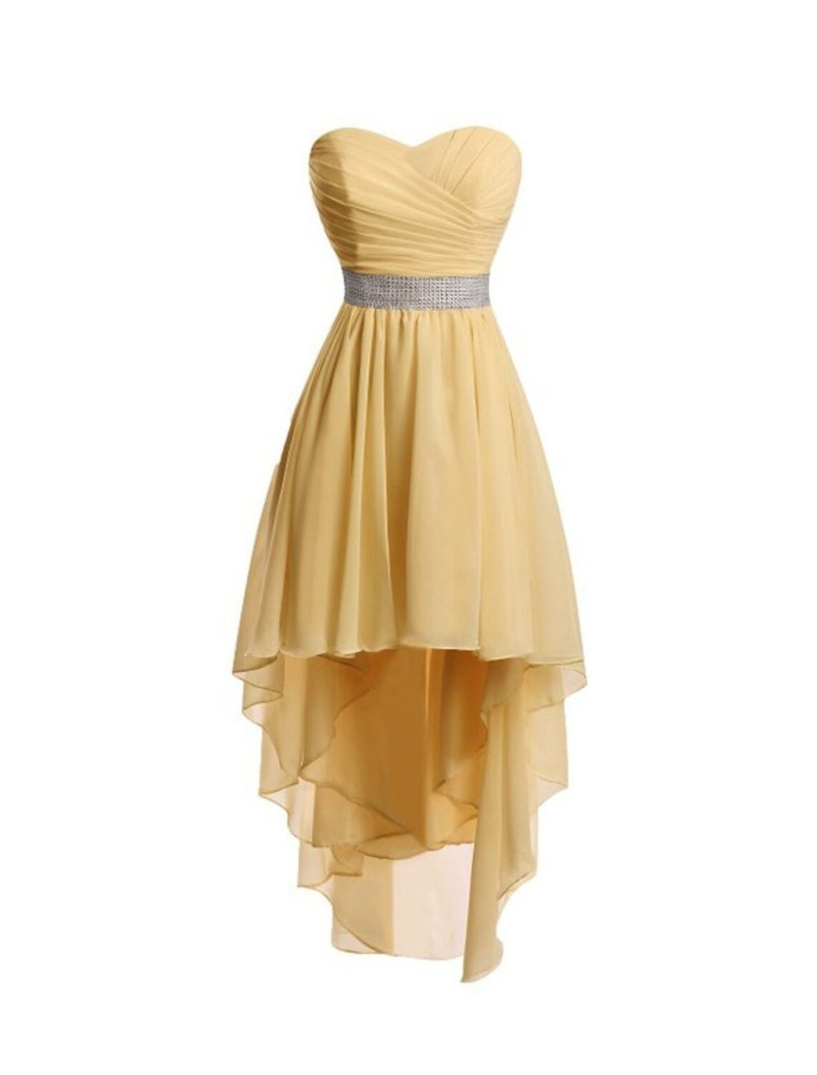 NumberSea - A - Line Homecoming Dresses Tiered Dress Strapless High Low Dress Asymmetrical Sleeveless Chiffon With Ruched