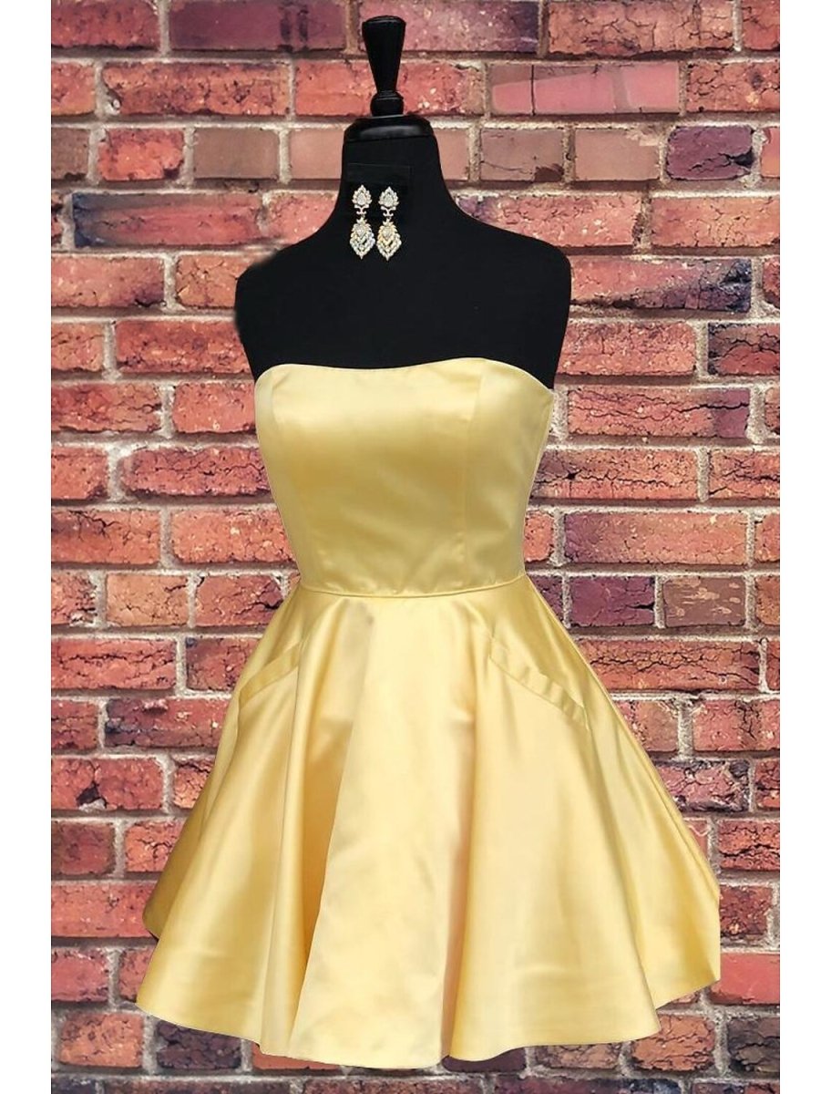 NumberSea - A - Line Hot Flirty Homecoming Cocktail Party Dress Strapless Sleeveless Short / Mini Satin with Sleek Pleats