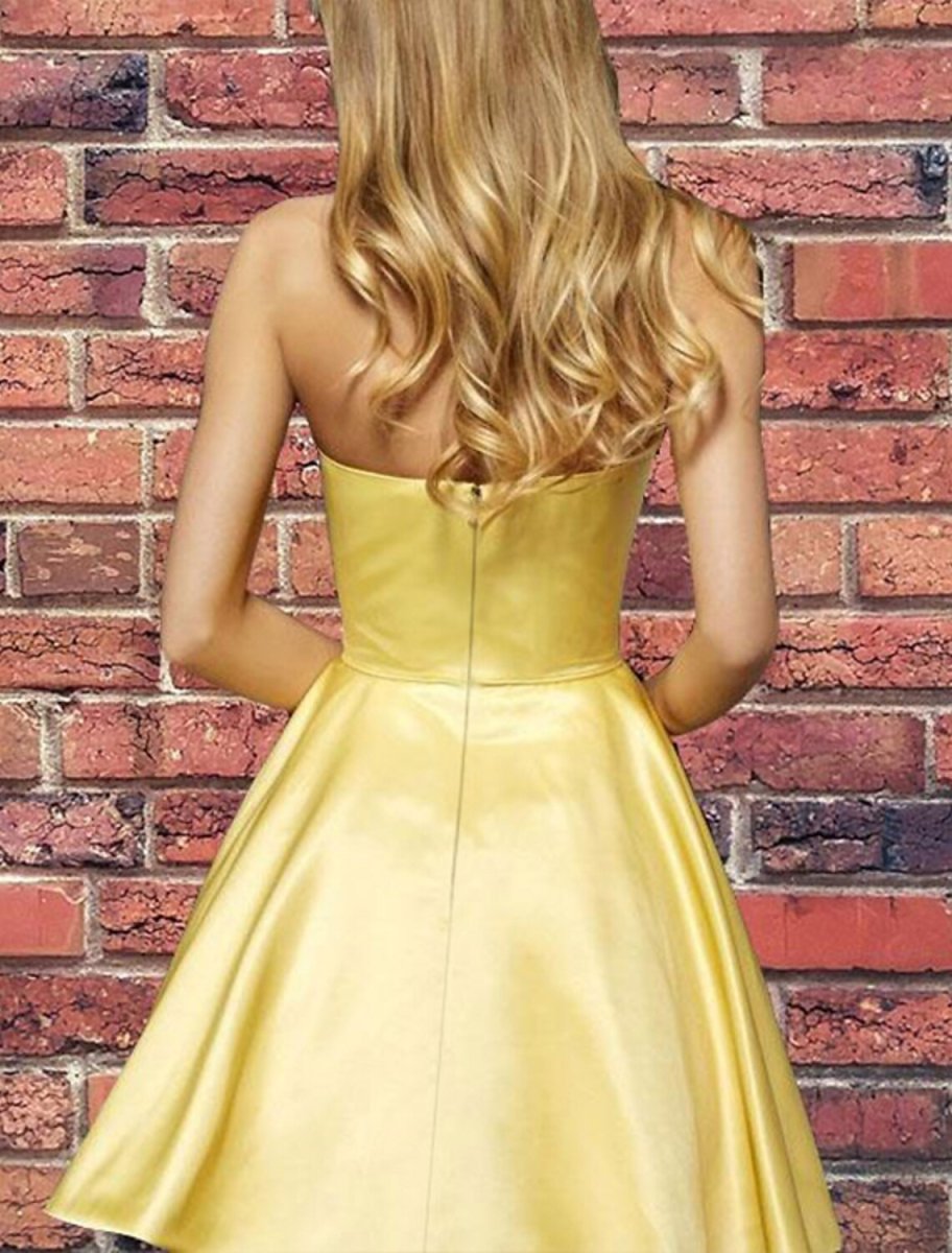 NumberSea - A - Line Hot Flirty Homecoming Cocktail Party Dress Strapless Sleeveless Short / Mini Satin with Sleek Pleats