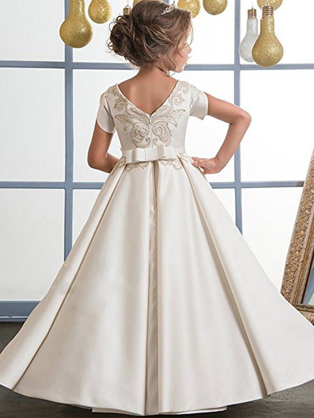 NumberSea - A - Line Jewel Neck Satin Wedding Birthday Pageant Flower Girl Dresses