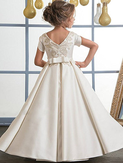 NumberSea - A - Line Jewel Neck Satin Wedding Birthday Pageant Flower Girl Dresses