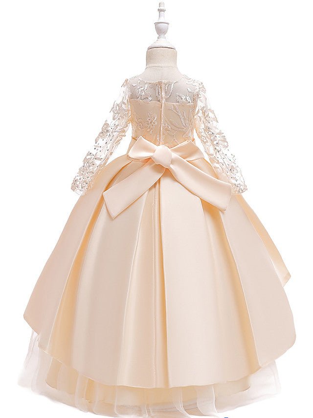 NumberSea - A - Line Jewel Neck Wedding Formal Evening Pageant Flower Girl Dresses With Sleeves