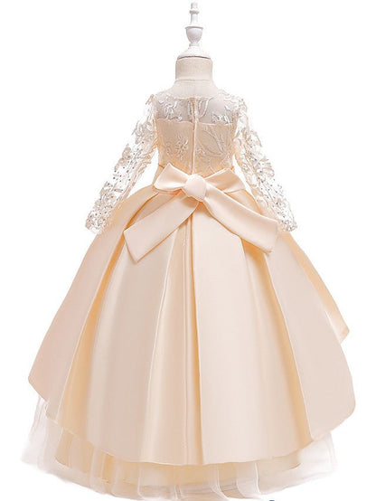 NumberSea - A - Line Jewel Neck Wedding Formal Evening Pageant Flower Girl Dresses With Sleeves