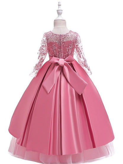 NumberSea - A - Line Jewel Neck Wedding Formal Evening Pageant Flower Girl Dresses With Sleeves