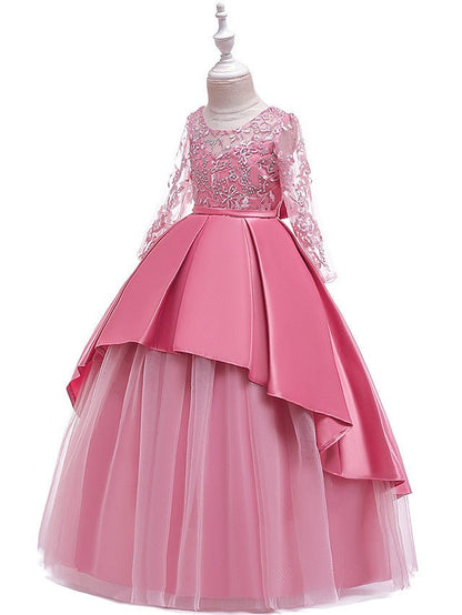 NumberSea - A - Line Jewel Neck Wedding Formal Evening Pageant Flower Girl Dresses With Sleeves