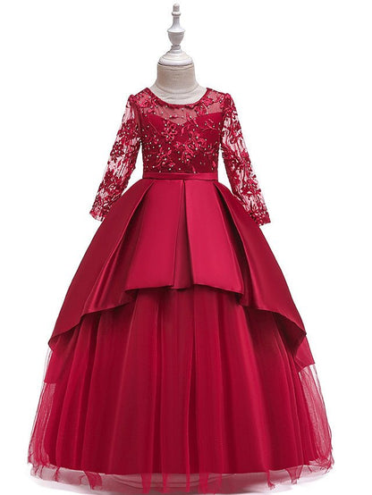 NumberSea - A - Line Jewel Neck Wedding Formal Evening Pageant Flower Girl Dresses With Sleeves