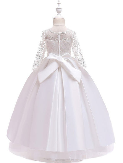 NumberSea - A - Line Jewel Neck Wedding Formal Evening Pageant Flower Girl Dresses With Sleeves