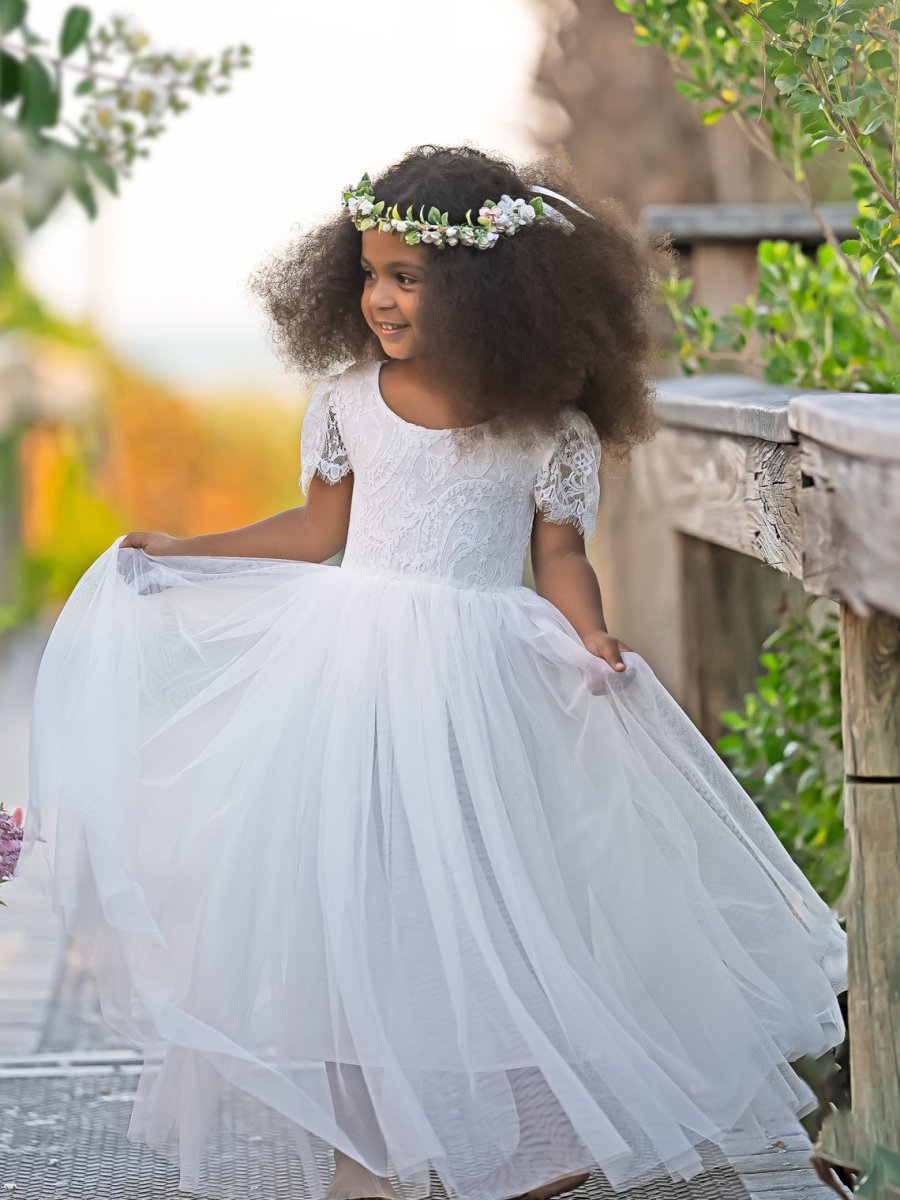 NumberSea - A - line Lace Ankle - length Boho Flower Girl Dress