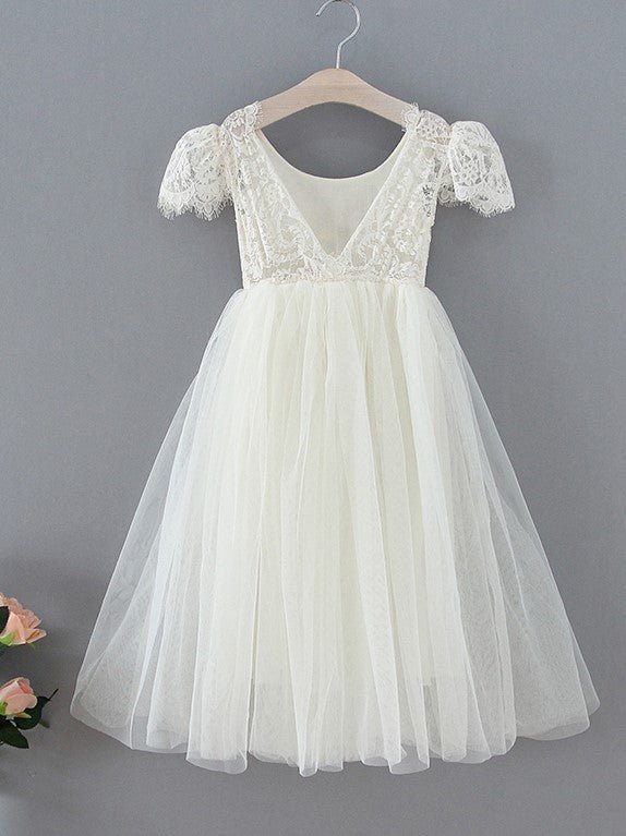 NumberSea - A - line Lace Ankle - length Boho Flower Girl Dress