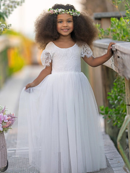 NumberSea - A - line Lace Ankle - length Boho Flower Girl Dress