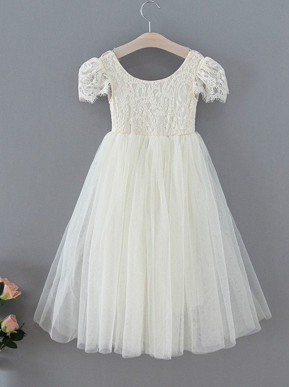 NumberSea - A - line Lace Ankle - length Boho Flower Girl Dress