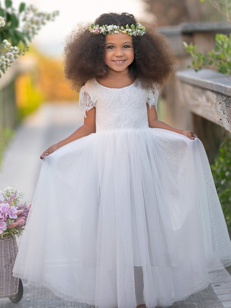 NumberSea - A - line Lace Ankle - length Boho Flower Girl Dress