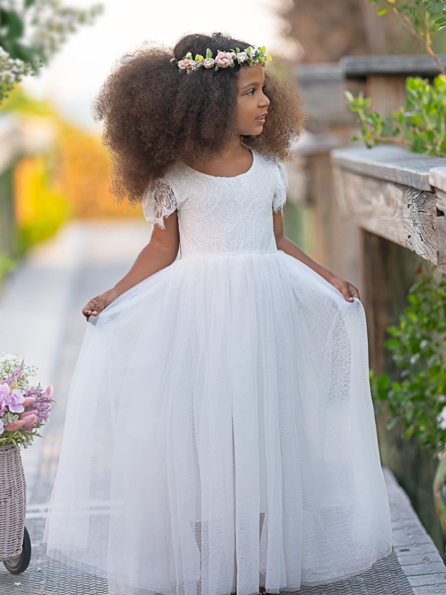 NumberSea - A - line Lace Ankle - length Boho Flower Girl Dress