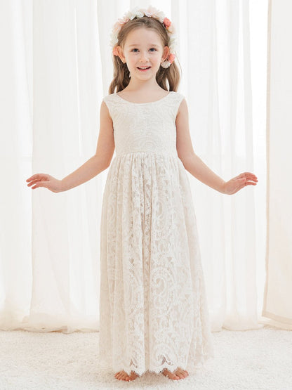 NumberSea - A - line Lace Ankle - length Ivory Boho Flower Girl Dress