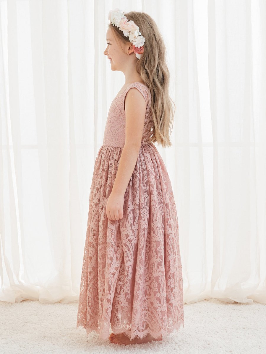 NumberSea - A - line Lace Ankle - length Ivory Boho Flower Girl Dress