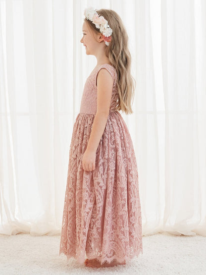 NumberSea - A - line Lace Ankle - length Ivory Boho Flower Girl Dress