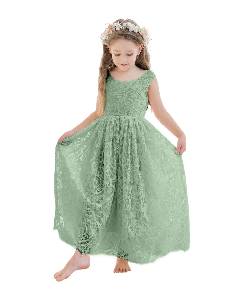 NumberSea - A - line Lace Ankle - length Ivory Boho Flower Girl Dress