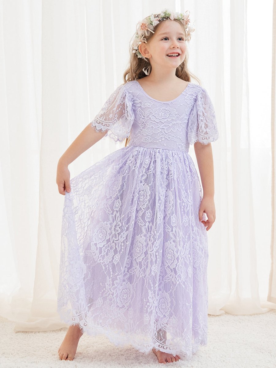 NumberSea - A - line Lace Ankle - length Ivory Boho Flower Girl Dress