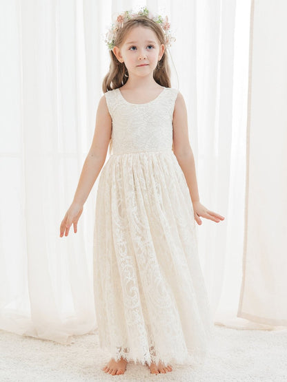 NumberSea - A - line Lace Ankle - length Ivory Boho Flower Girl Dress