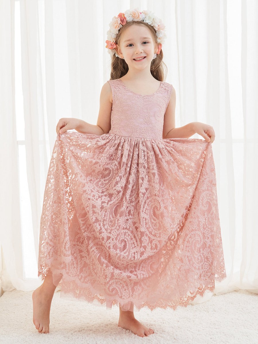 NumberSea - A - line Lace Ankle - length Ivory Boho Flower Girl Dress