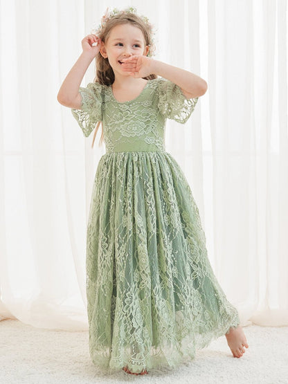 NumberSea - A - line Lace Ankle - length Ivory Boho Flower Girl Dress