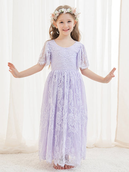 NumberSea - A - line Lace Ankle - length Ivory Boho Flower Girl Dress