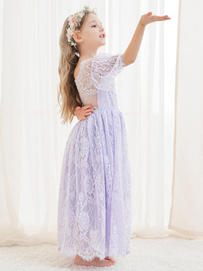 NumberSea - A - line Lace Ankle - length Ivory Boho Flower Girl Dress