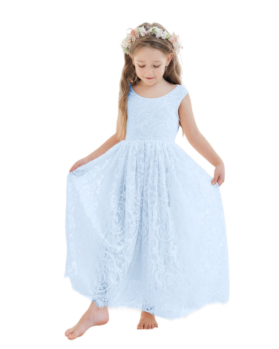 NumberSea - A - line Lace Ankle - length Ivory Boho Flower Girl Dress