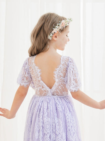 NumberSea - A - line Lace Ankle - length Ivory Boho Flower Girl Dress