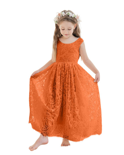 NumberSea - A - line Lace Ankle - length Ivory Boho Flower Girl Dress