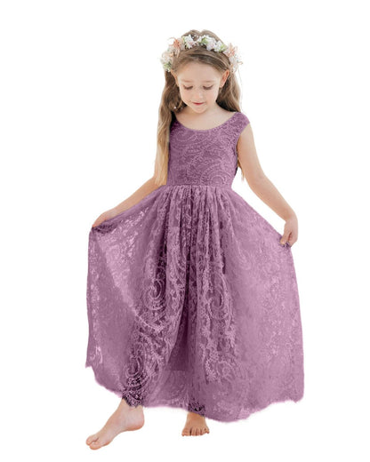 NumberSea - A - line Lace Ankle - length Ivory Boho Flower Girl Dress