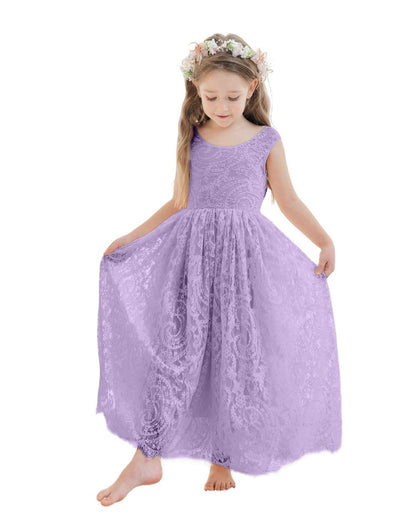 NumberSea - A - line Lace Ankle - length Ivory Boho Flower Girl Dress