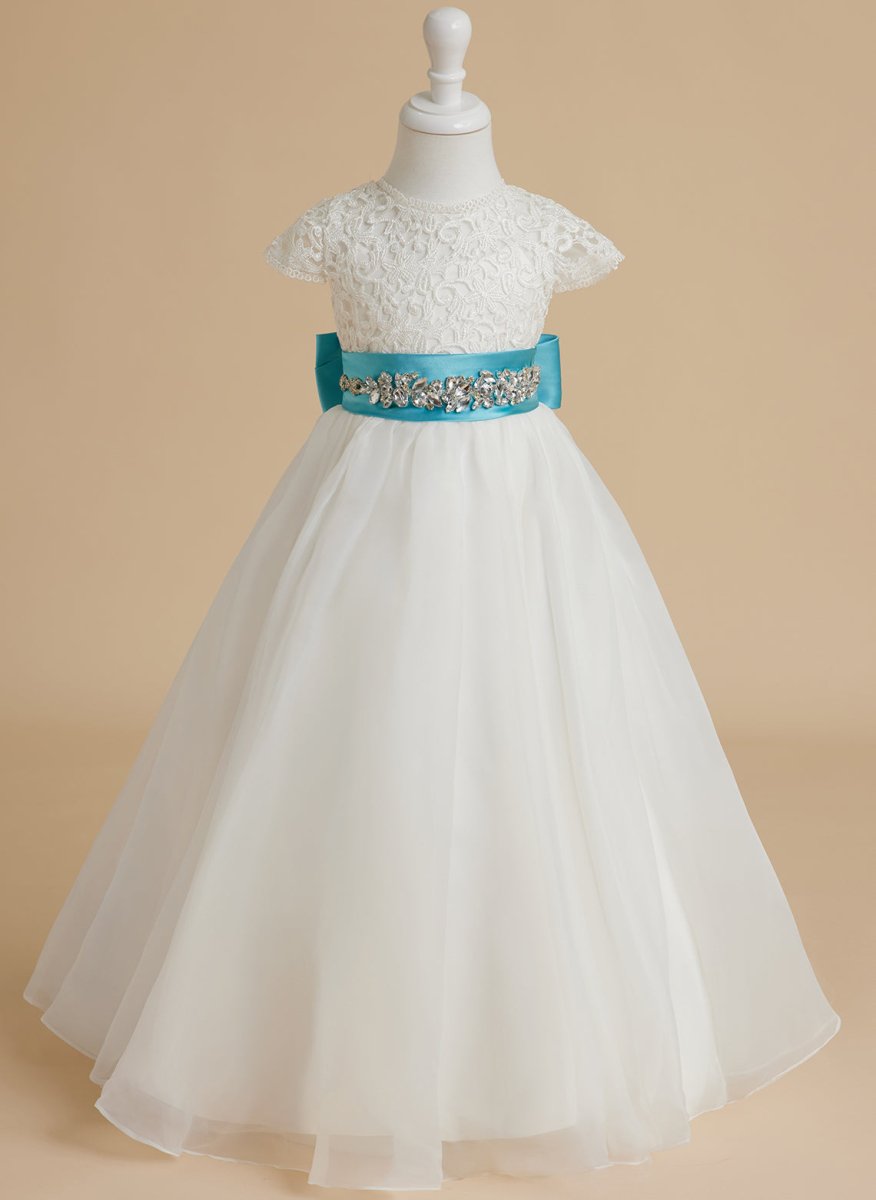 NumberSea - A - line Lace Organza Ankle - length Ivory Flower Girl Dress