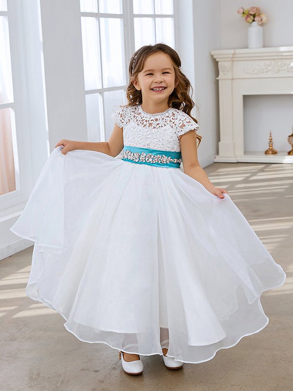 NumberSea - A - line Lace Organza Ankle - length Ivory Flower Girl Dress