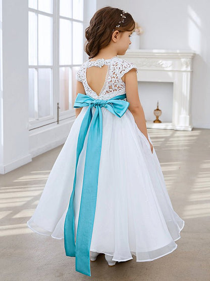 NumberSea - A - line Lace Organza Ankle - length Ivory Flower Girl Dress