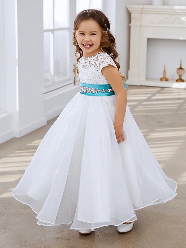 NumberSea - A - line Lace Organza Ankle - length Ivory Flower Girl Dress