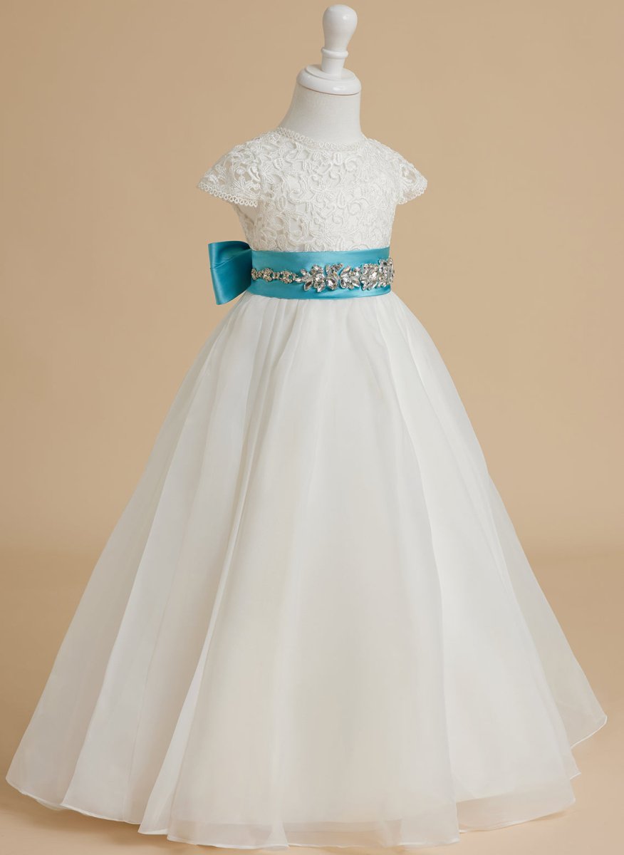 NumberSea - A - line Lace Organza Ankle - length Ivory Flower Girl Dress