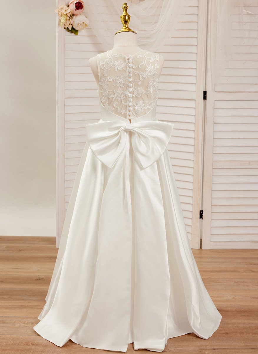 NumberSea - A - line Lace Satin Floor - length First Communion Flower Girl Dress