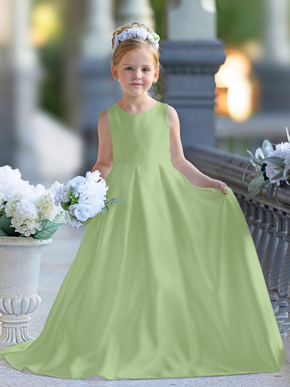 NumberSea - A - line Lace Satin Floor - length First Communion Flower Girl Dress