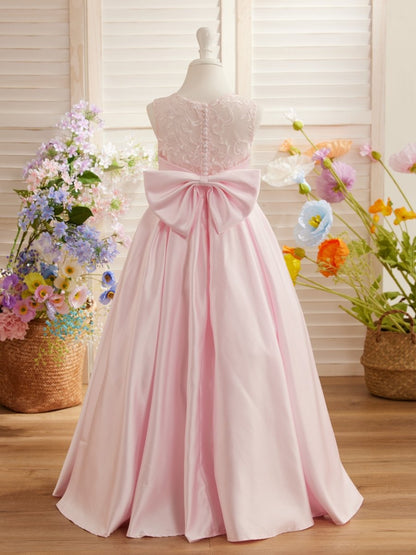 NumberSea - A - line Lace Satin Floor - length First Communion Flower Girl Dress