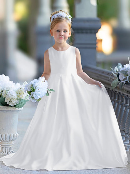 NumberSea - A - line Lace Satin Floor - length First Communion Flower Girl Dress