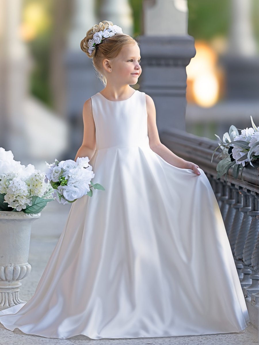 NumberSea - A - line Lace Satin Floor - length First Communion Flower Girl Dress