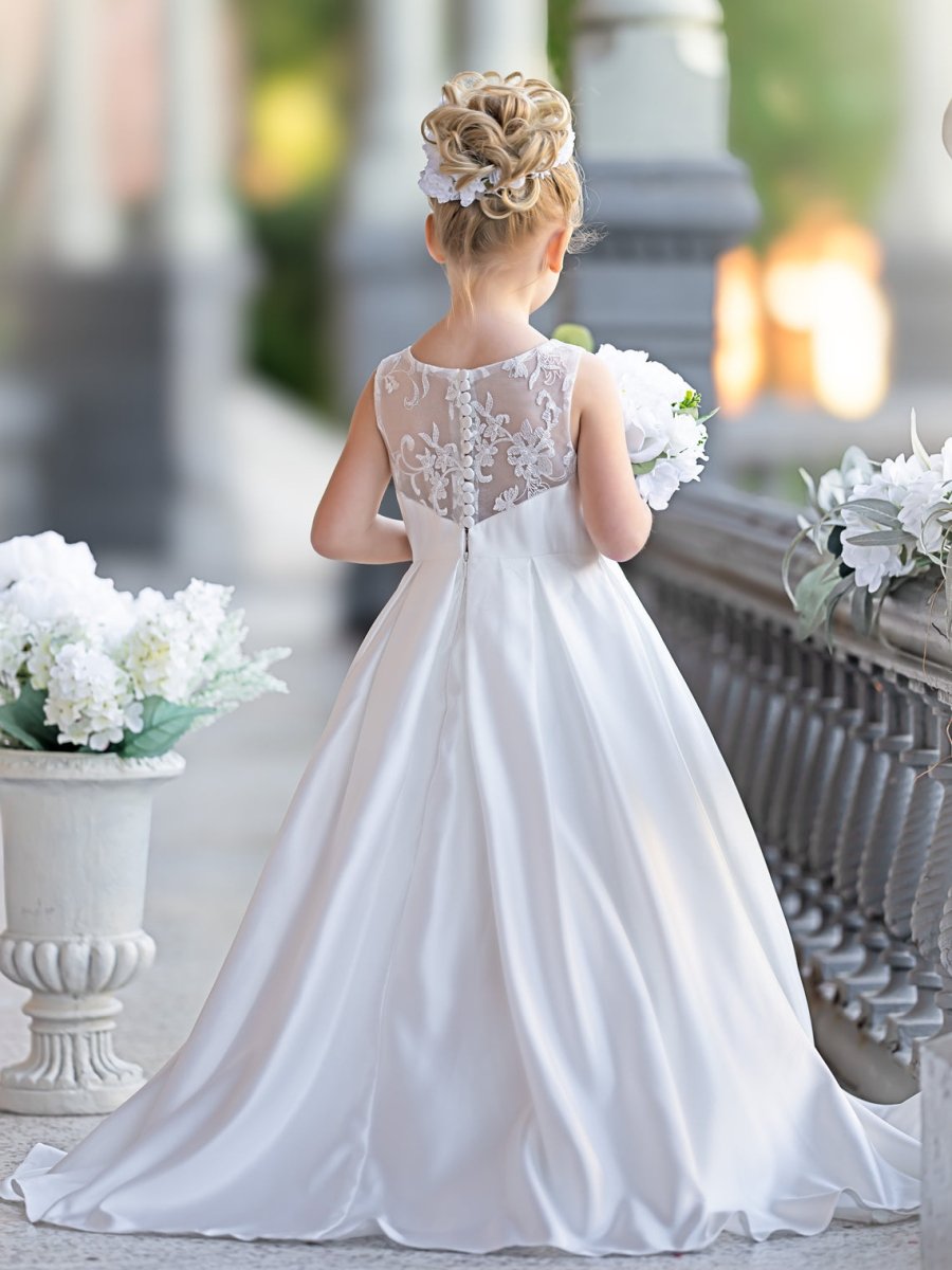 NumberSea - A - line Lace Satin Floor - length First Communion Flower Girl Dress