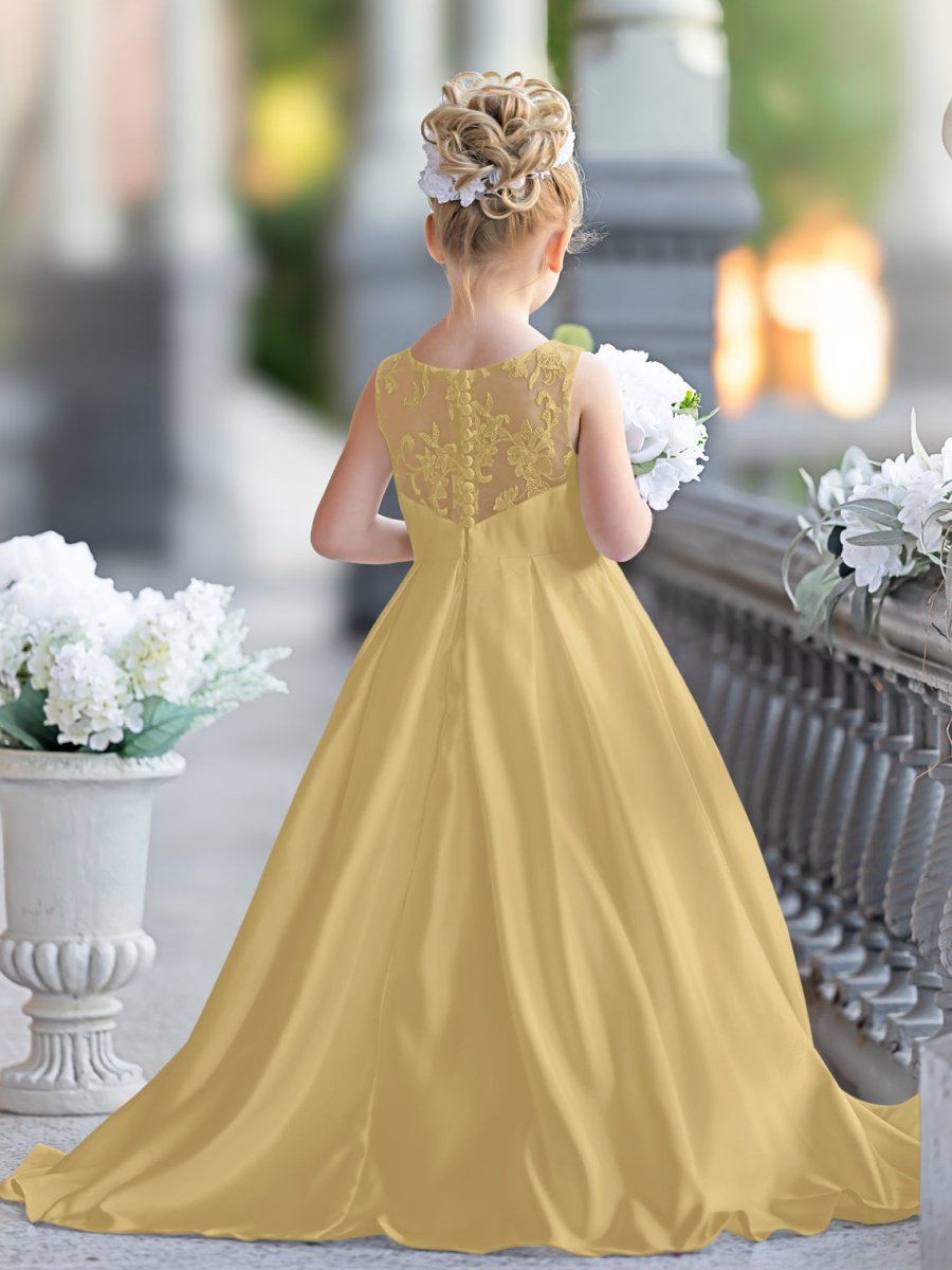 NumberSea - A - line Lace Satin Floor - length First Communion Flower Girl Dress